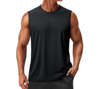 TACVASEN Canotta Top UPF 50+ UV Protezione Solare Camicie Muscolare Senza Maniche Braccio Camicia Collo Rotondo Camicia Sportiva, Nero, M