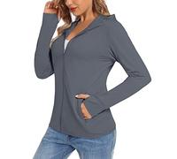 TACVASEN Felpa con cappuccio da donna con protezione solare, ad asciugatura rapida, estiva, UPF 50+, protezione UV, tasca con zip, Grigio scuro, L