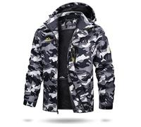TACVASEN Giacca da Sci Uomo Giacca Caccia Uomo Winter Jacket Men Giacche Invernali con Cappuccio Rimovibile Softshell Vento Parka Lavoro Nero Camo, M