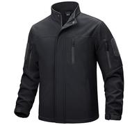 TACVASEN - Giacca militare da uomo, giacca in pile impermeabile, giacca softshell invernale, giacca da lavoro con tasche con zip, Nero , S