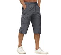 TACVASEN Pantaloncini Cargo in 100% Cotone 3/4 Casual con Molte Tasche per Uomo, Grigio Scuro