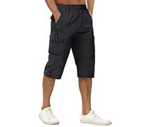 TACVASEN Pantaloncini Cargo in 100% Cotone 3/4 Casual con Molte Tasche per Uomo, Nero