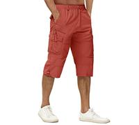 TACVASEN Pantaloncini Cargo in 100% Cotone 3/4 Casual con Molte Tasche per Uomo, Rosso
