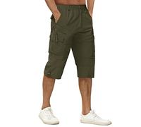 TACVASEN Pantaloncini Cargo in 100% Cotone 3/4 Casual con Molte Tasche per Uomo, Verde