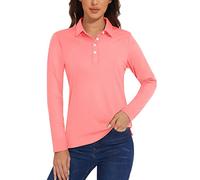 TACVASEN Polo da donna a maniche lunghe da golf, ad asciugatura rapida, leggera, con protezione solare UPF 50+, con 4 bottoni, rosa, S
