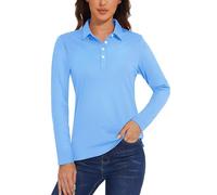 TACVASEN Polo da Golf a Maniche Lunghe da Donna, UPF50+, Protezione Solare, ad Asciugatura Rapida, Leggera, con 4 Bottoni, Cascata Blu, S