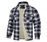 TACVASEN Uomo Camicia Termica in Pile di Flanella da Boscaiolo Casual Giacca (3XL, Nero)