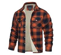 TACVASEN Uomo Camicia Termica in Pile di Flanella da Boscaiolo Casual Giacca (M, Arancione)