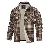 TACVASEN Uomo Camicia Termica in Pile e Flanella da Boscaiolo Casual Giacca (XL, Marrone)