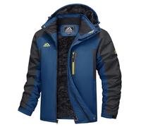 TACVASEN Uomo Giacca Sci Pile Fodera Giacche Invernali Escursionismo Giacca Impermeabile Vento Montagna Cappotti Caldi con Cappuccio Staccabile (M, Blu Denim)