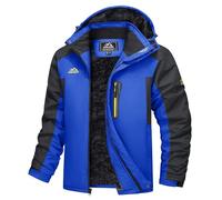 TACVASEN Uomo Giacca Sci Pile Fodera Giacche Invernali Escursionismo Giacca Impermeabile Vento Montagna Cappotti Caldi con Cappuccio Staccabile (M, Blu)