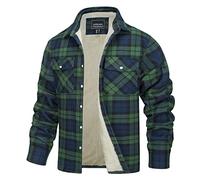 TACVASEN Uomo Giacca Termica in Pile Camicia di Flanella Casual da Boscaiolo (M, Verde)