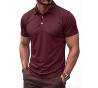 TACVASEN Uomo T-Shirt Basic Polo Shirts Maniche Corte Colori Solidi Traspirante, Rosso Vinaccia, M