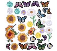 TACVEL Set di 35 toppe embroidery Iron on Toppe girasole Butterfly Daisy Flower Iron on Patch Applique per vestiti cappelli jeans accessori fai da te