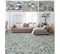 Tadi & Imperio1979 Tappeto in vinile idraulico, in piastrelle verdi con blu, oro e argento, per corridoio per soggiorno, cucina, camera da letto o moquette, vinile idraulico