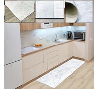Tadi & Imperio1979 Tappeto Vinile Lungo Cucina Beige Avorio Disegno Marmo Venato per Cucina, Tappeto Vinile per Salotto, Tappeto Ufficio Antidelizzante con Dettagli Grigio.