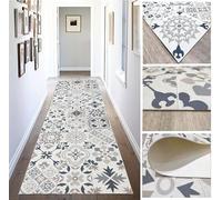 Tadi & Imperio1979 Tappeto Vinilico Idraulico Piastrelle Realistiche per Salotto per Corridoio Cucina e Moquette a Misura di Colore Beige con Tonalità Zules, Oro e Arance.