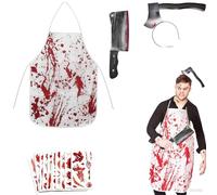 Tadpolez Costume Macellaio Halloween Completo per Adulti - Grembiule Insanguinato con Fascia Horror e Coltello Finto, Set Déguisement per Carnevale e Cosplay
