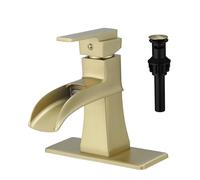 TADZKKIWM Rubinetto Moderno for lavabo in Oro Spazzolato con beccuccio a Cascata, Design a Maniglia Singola, Facile Installazione dello Scarico Pop-up for Il Bagno