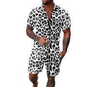 Taekwondo - Completo da uomo a maniche corte, elegante, per il tempo libero con motivo leopardato, abbigliamento estivo comodo, tessuto leggero e traspirante, alla moda, vestito con glitter rossi