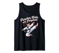 Taekwondo Girl Black Belt Punches Kicks Coda di cavallo Karate Canotta