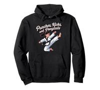 Taekwondo Girl Black Belt Punches Kicks Coda di cavallo Karate Felpa con Cappuccio