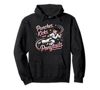 Taekwondo Girl Black Belt Punches Kicks Coda di cavallo Karate Felpa con Cappuccio