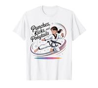 Taekwondo Girl Black Belt Punches Kicks Coda di cavallo Karate Maglietta