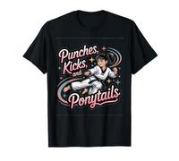 Taekwondo Girl Black Belt Punches Kicks Coda di cavallo Karate Maglietta