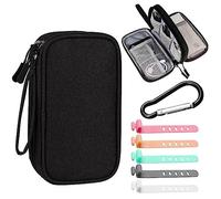 TAFACE 1 borsa per accessori a doppio strato, 6 fascette per cavi, 1 moschettone, borsa per il trasporto con doppia cerniera, mini borsa da viaggio, custodia per archiviazione digitale (nera)