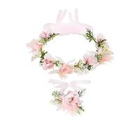 TAFACE 1 cerchietto a corona e 1 fiore da polso, fascia per capelli da donna, regolabile, corona di fiori, corona di perle, accessorio per capelli per feste da donna, matrimonio