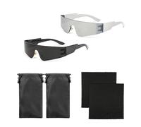 TAFACE 2 occhiali da sole futuristici, Punk Style Technology, senza montatura, rettangolari, argento e nero, per feste e outdoor