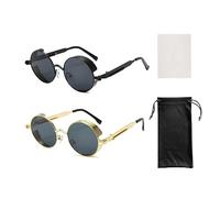 TAFACE 2 occhiali da sole rotondi retrò, 1 panno per occhiali, 1 custodia per occhiali, occhiali da sole punk, adatti per shopping, feste, guida (nero, oro), Nero/Oro