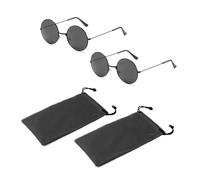 TAFACE 2 paia di occhiali da sole rotondi con montatura nera con fiocchi grigi, con 2 borse per occhiali, occhiali da sole hippie retrò, unisex, Grigio-nero