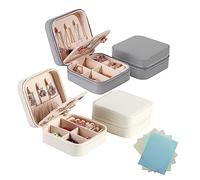 TAFACE 2 piccoli portagioie da donna con 4 panni per la pulizia dei gioielli, organizzatore portatile per gioielli, portagioie con specchio, semplice organizer per gioielli, orecchini, anelli, collane