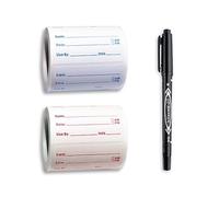 TAFACE 2 rotoli da 1000 etichette adesive per alimenti, 5 x 2,5 cm, 1 penna nera, etichette autoadesive rimovibili, etichette per lattine, contenitori per alimenti (rosso, blu)