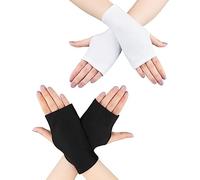 TAFACE 2 Set di guanti senza dita di protezione solare, guanti senza dita, guanti da guida, guanti corti elastici, adatti per la protezione solare durante l'uscita, unisex, nero, bianco, Taglia unica