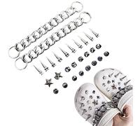 TAFACE 28 decorazioni superiori a catena con rivetti in argento, decorazioni rimovibili per scarpe, decorazioni superiori con occhielli, stile punk metal, adatte per compleanni, feste