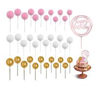 TAFACE 36 Pezzi Plug-in per Palline per Torte e 1 Topper per Torte di Compleanno Palline di Schiuma di Perle Topper per Torte Fai-da-Te per Decorazioni da Forno Festa di Compleanno (Oro Rosa Bianco)