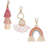 TAFACE 3pcs Portachiavi Nappa Bohémien, Ciondolo Arcobaleno, Pom Pom, Acchiappasogni, Ornamento Intrecciato A Mano, Accessori Carini Per Borse Da Donna