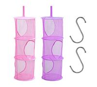 TAFACE Reti portaoggetti sospese 2 pezzi ，2 ganci in metallo a S, cesto portaoggetti pieghevole a 3 livelli, telaio salvaspazio per riporre i vestiti, adatto per bagno, balcone (rosa, viola)