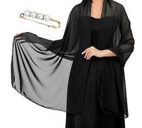 TAFACE Sciarpa Nera in Chiffon Con Spilla di Diamanti di Perla - Doppio Uso per Abito da Sera Cheongsam - 70 x 200 cm