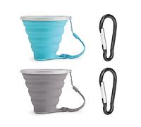TAFACE Set di 2 bicchieri pieghevoli in silicone, portatili, con coperchi, leggeri e retrattili, per campeggio, viaggi, pic-nic (grigio, blu)