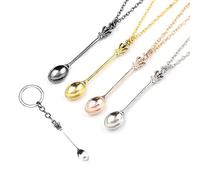 TAFACE Set di 4 Collane a Cucchiaio Con Portachiavi, Mini Ciondolo Nascosto, Per Ballo e Festa (Oro, Argento, Oro Rosa, Nero), Circonferenza 60