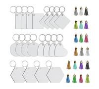 TAFACE Set di 80 portachiavi, 20 ciondoli in MDF, anelli, clip e nappe, portachiavi vuoti a sublimazione per lavori fai da te, MDF
