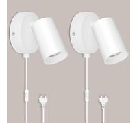 TaFiCo 2 Pezzi Applique da Parete con Spina e Cavo Bianco GU10 - Lampada da Muro Interno Moderna Ruotabile 350° - 7W Abat Jour da Muro per Camera da Letto Soggiorno Corridoio - Senza Lampadina