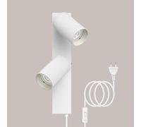 TaFiCo Applique da Parete con Spina e Cavo 2 Luci Bianco GU10 - Lampada da Muro Interno Moderna Ruotabile 350° - 7W Abat Jour da Muro per Camera da Letto Soggiorno Corridoio - Senza Lampadina