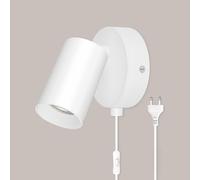 TaFiCo GU10 Applique da Parete Interno - Bianco Applique con Spina per Cavo e Interruttore 350°Girevole Lampada da Parete Metallo Vintage Lampada a Muro Camera da Letto Senza Lampadina