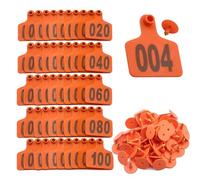 Tag del bestiame da 100 pezzi, etichette per cagnello di bestiame di plastica per capre di bovini di capre cervi, numerati per l'identificazione degli animali da allevamento arancione 101-200