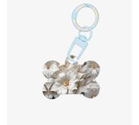 Tag del cane alla moda stampa di fiori bianchi Portachiavi acrilico a forma di osso di cane Etichette modello a doppia faccia per cani e gatti